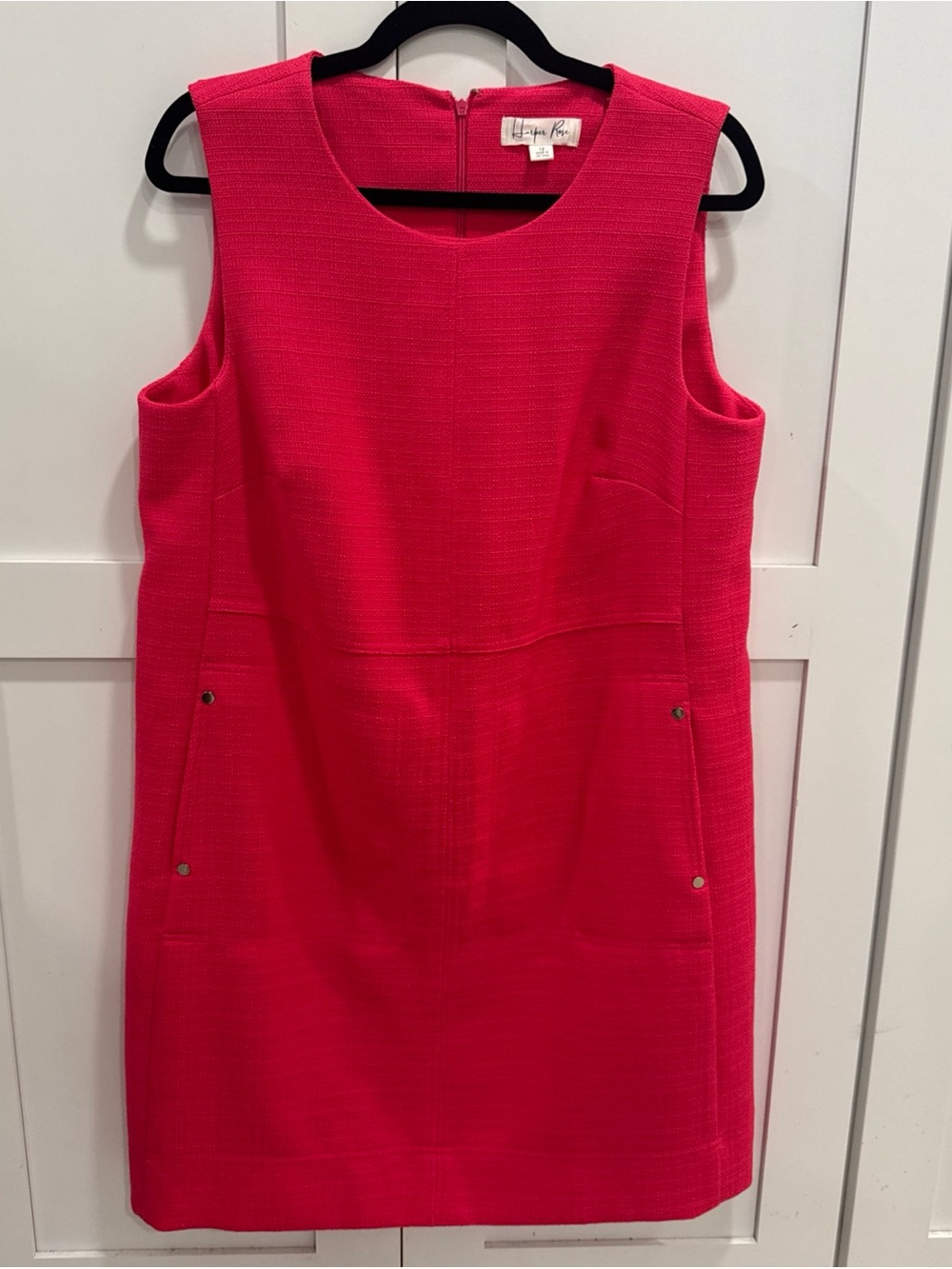 Harper Rose Sleeveless Hot Pink Shift Dress with pockets back zip Sz 12